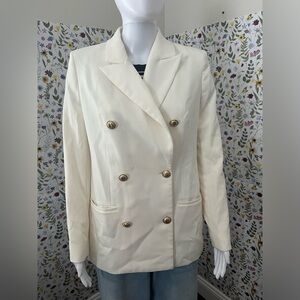Express WMN’s Cream Double-Breasted Blazer with Gold Buttons in Size Small